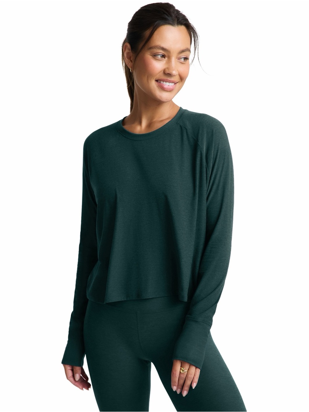 BEYOND YOGA Featherweight Daydreamer Pullover Long Sleeve Dark Ivy Heather Top S